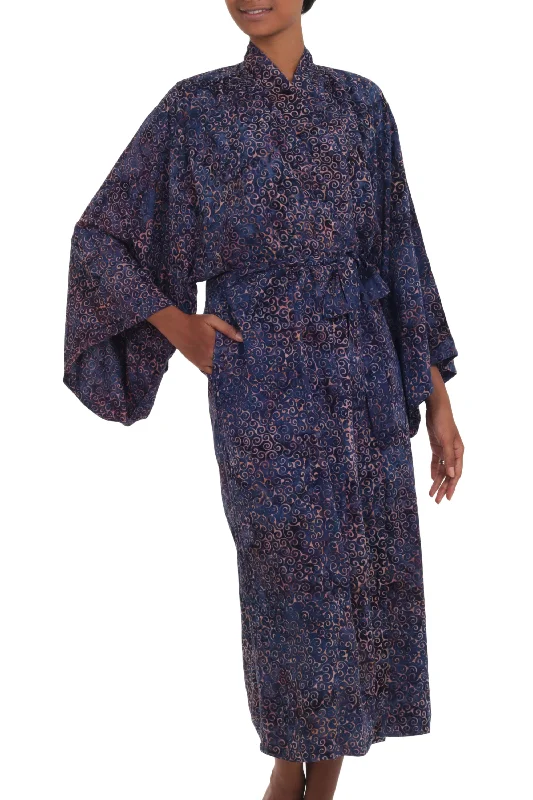 bewildering-maze-handcrafted-blue-peach-batik-rayon-robe-from-indonesia