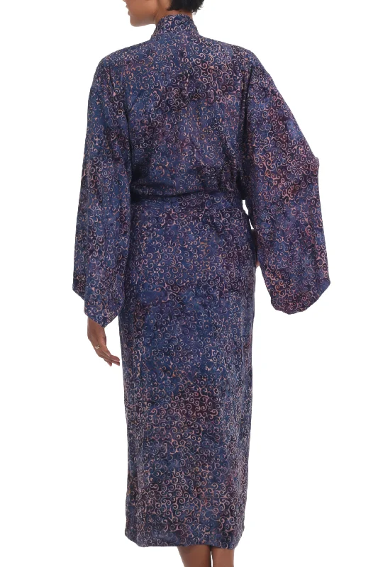 bewildering-maze-handcrafted-blue-peach-batik-rayon-robe-from-indonesia