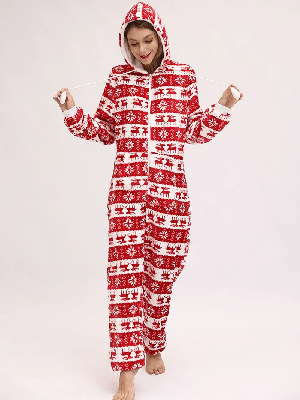 Christmas Costume Flannel Loungewear Sleepwear with Hood Jumpsuits