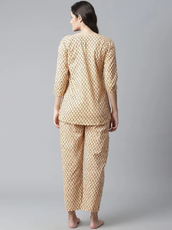 divena-yellow-buti-print-cotton-nightwear