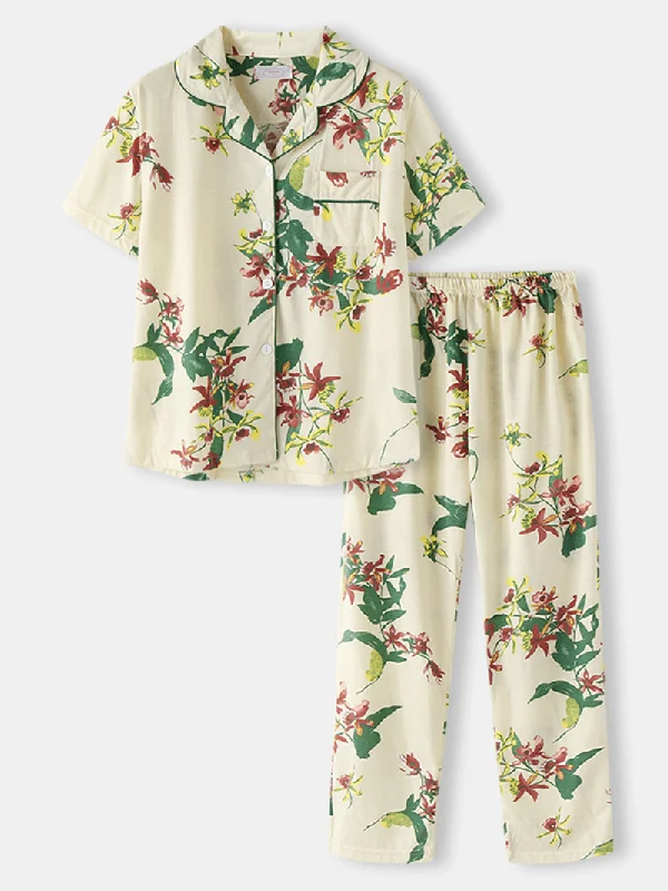 plus-size-women-plant-print-short-sleeve-top-elastic-waist-pants-home-casual-pajama-set