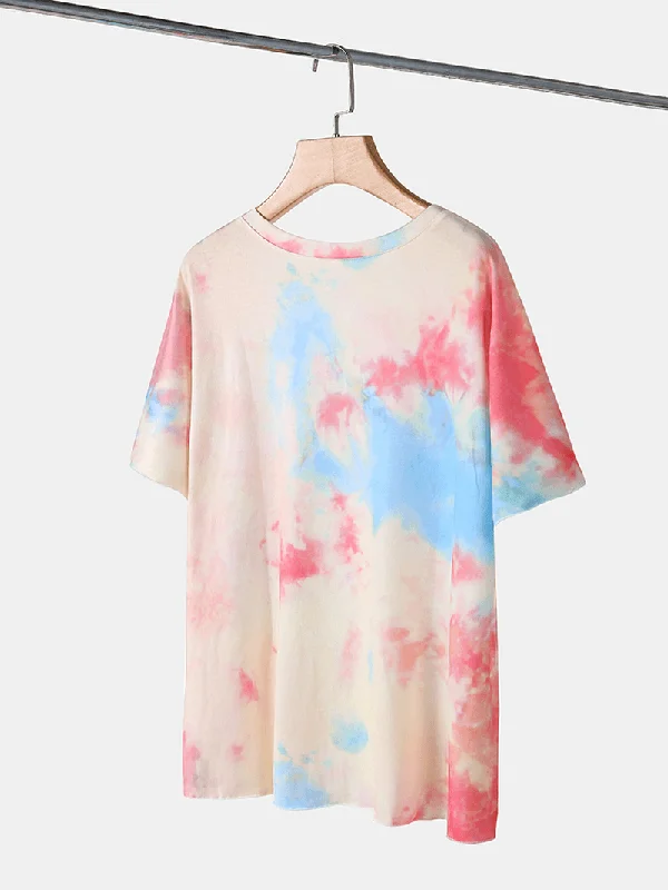 plus-size-women-tie-dye-short-sleeve-drawstring-casual-pajama-set