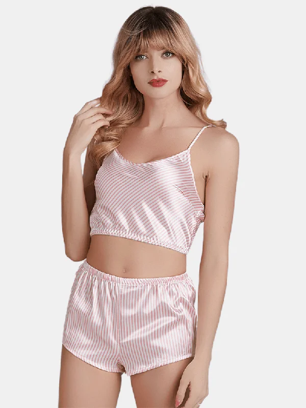 Sling Mini Short Tops & Pants 2-Piece Striped Satin Pajamas