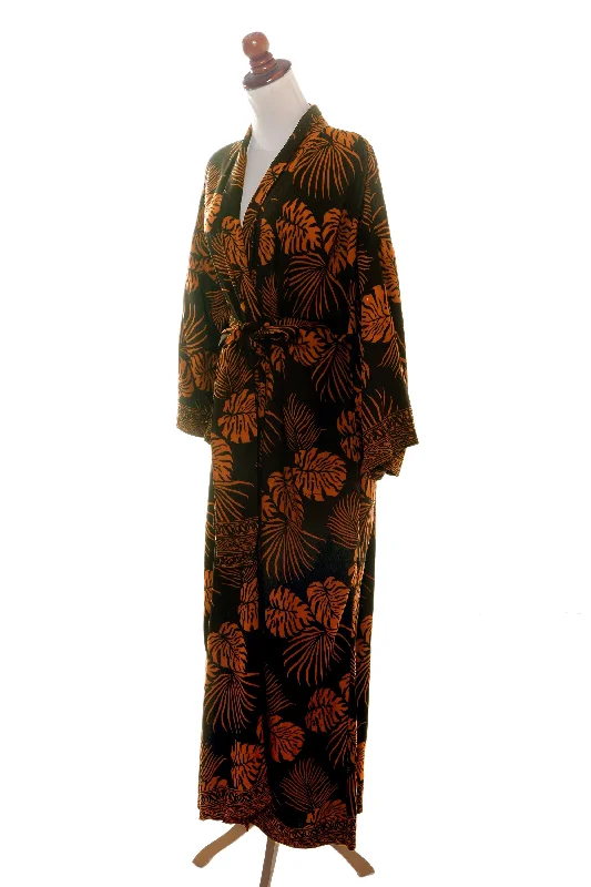 tropical-leaves-hand-stamped-black-and-spice-rayon-long-robe-from-bali