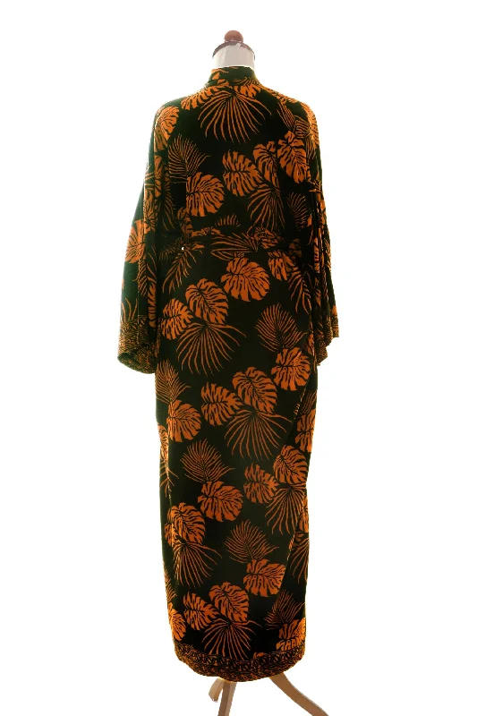 tropical-leaves-hand-stamped-black-and-spice-rayon-long-robe-from-bali