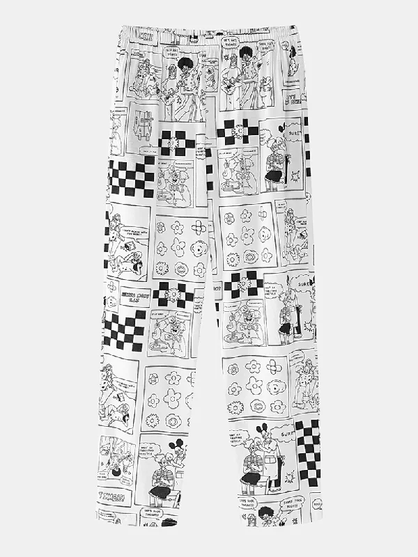 women-cartoon-anime-print-black-pullover-elastic-waist-pants-home-pajma-set