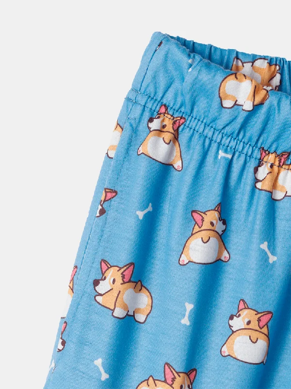 women-cartoon-dog-print-short-sleeve-cute-cuffed-pants-pajamas-sets