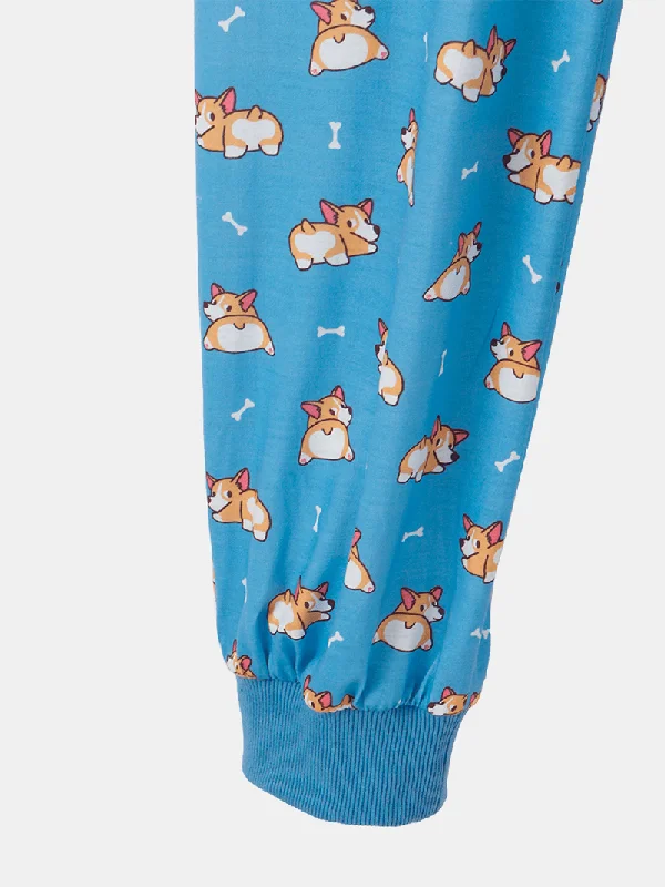 women-cartoon-dog-print-short-sleeve-cute-cuffed-pants-pajamas-sets