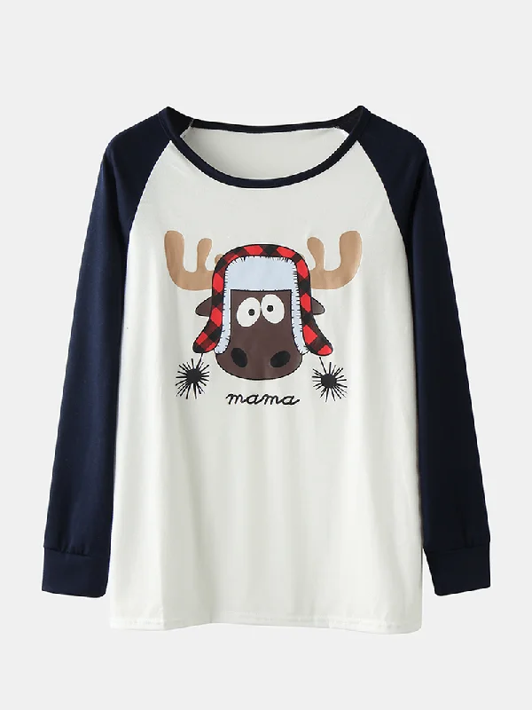 women-cartoon-elk-print-raglan-sleeves-top-print-elastic-waist-pants-home-christmas-pajama-set