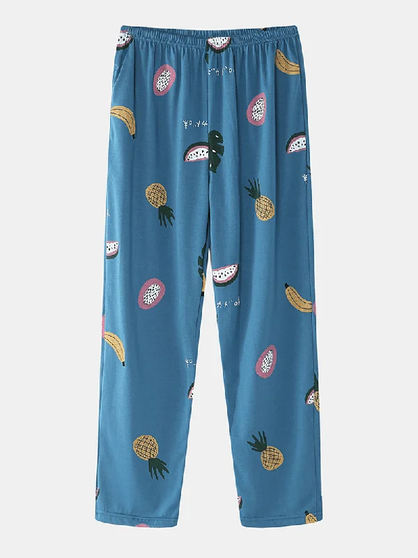 women-cartoon-fruit-print-o-neck-loose-pants-cotton-comfy-plus-size-home-pajamas-sets