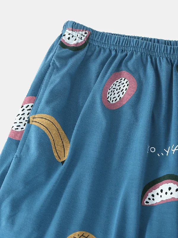 women-cartoon-fruit-print-o-neck-loose-pants-cotton-comfy-plus-size-home-pajamas-sets