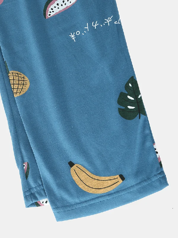 women-cartoon-fruit-print-o-neck-loose-pants-cotton-comfy-plus-size-home-pajamas-sets