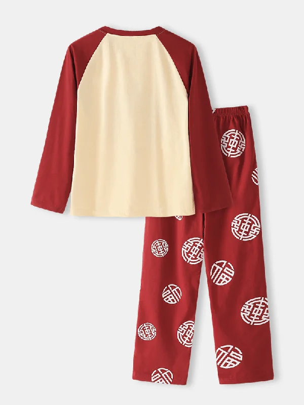 women-chinese-style-funny-cat-print-long-sleeve-raglan-sleeves-top-elastic-waist-home-pants-pajama-set