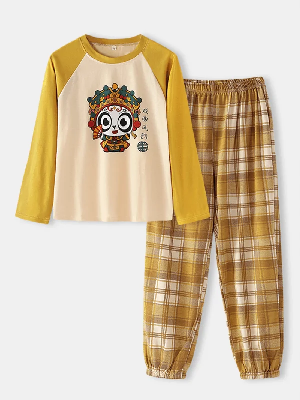 women-chinese-style-funny-cat-print-long-sleeve-raglan-sleeves-top-elastic-waist-home-pants-pajama-set