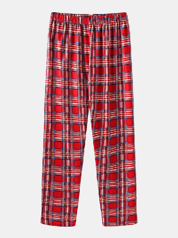 women-christmas-santa-claus-print-pullover-plaid-elastic-waist-pants-home-casual-pajama-set