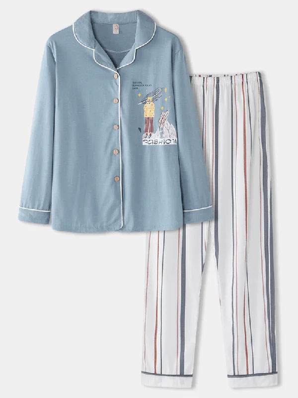 women-cotton-plus-size-striped-pants-button-long-sleeve-casual-home-pajamas-sets