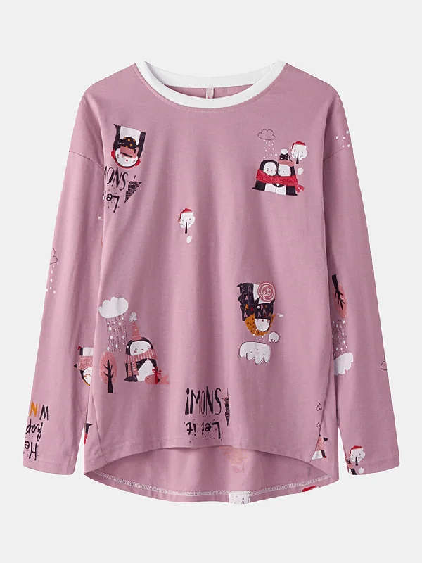 women-cute-cartoon-pattern-print-o-neck-two-piece-loose-home-pajamas-sets