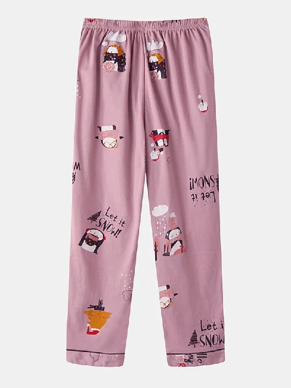 women-cute-cartoon-pattern-print-o-neck-two-piece-loose-home-pajamas-sets