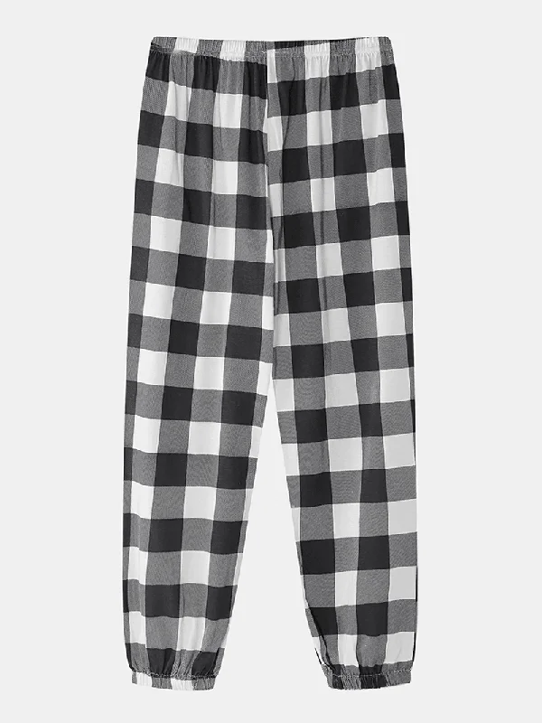 women-raglan-sleeve-cartoon-cotton-plaid-jogging-pants-casual-home-pajamas-set