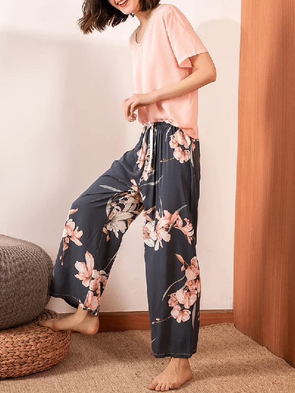 women-short-sleeve-tops-tropical-floral-print-wide-leg-pants-soft-pajama-set