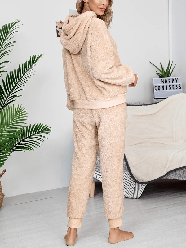 women-solid-color-fleece-pullover-hoodie-jogger-pants-two-piece-home-fuzzy-pajamas-set