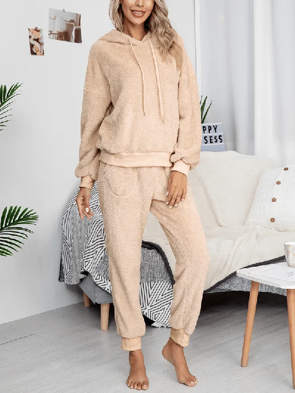 women-solid-color-fleece-pullover-hoodie-jogger-pants-two-piece-home-fuzzy-pajamas-set