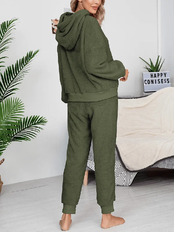 women-solid-color-fleece-pullover-hoodie-jogger-pants-two-piece-home-fuzzy-pajamas-set