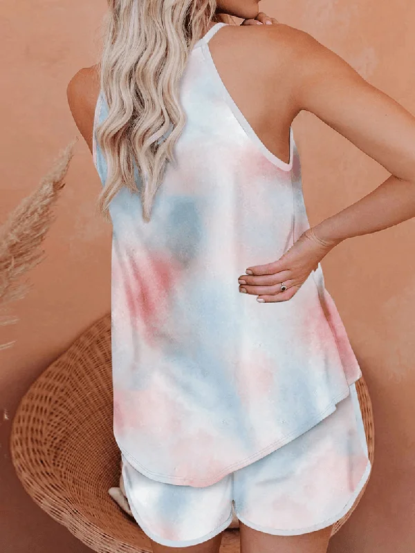 women-tie-dye-colorful-gradient-sleeveless-casual-pajama-set