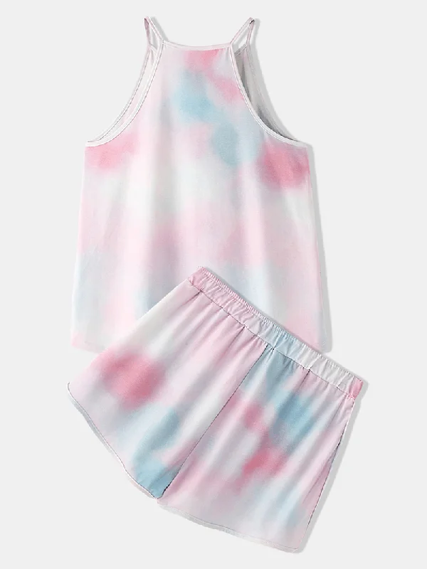 women-tie-dye-colorful-gradient-sleeveless-casual-pajama-set