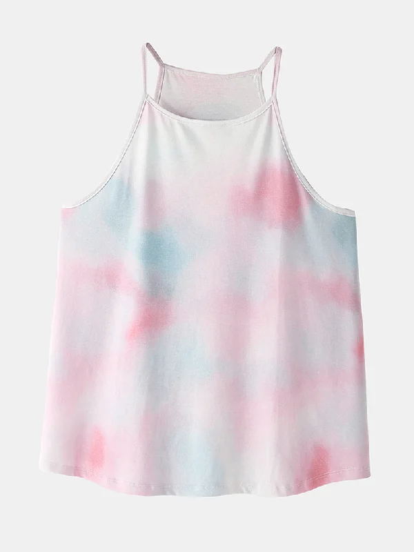 women-tie-dye-colorful-gradient-sleeveless-casual-pajama-set