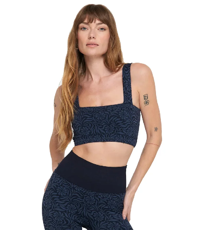 Spiritual Gangster Ria Seamless Jacquard Bra Navy Floral Leaf