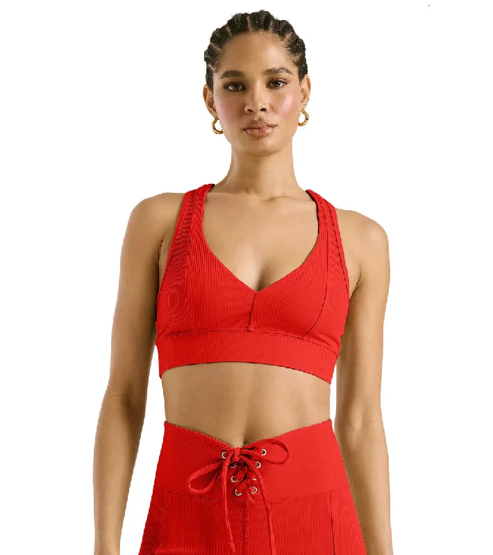 Year of Ours Tess Ribbed V Bra Red