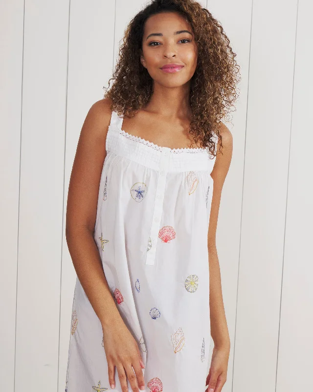 Embroidered Shells - Back to Bed Nightgown - Sand