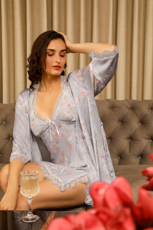 Floral plush Satin Nightgown set