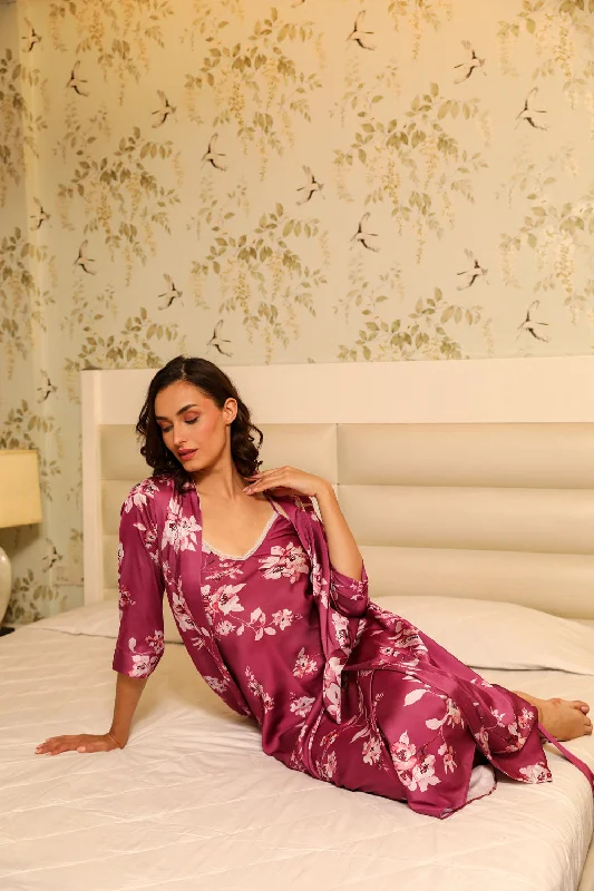 Floral Satin Nightgown set