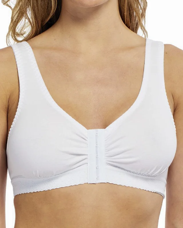 Front Closure Cotton Comfort Bra - White | Angel | Adaptive Clothing by Ovidis