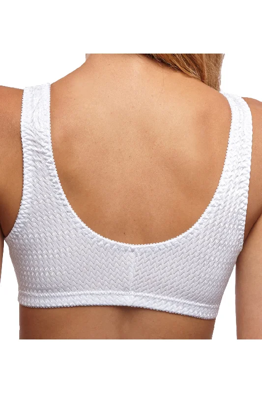 Front Closure Nylon Comfort Bra - White | Stella | Adaptive Clothing by Ovidis