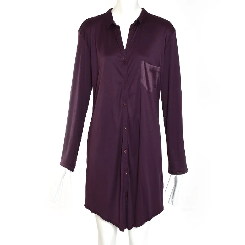 Hanro Grand Central Boyfriend Long Sleeves Nightdress Prune Purple