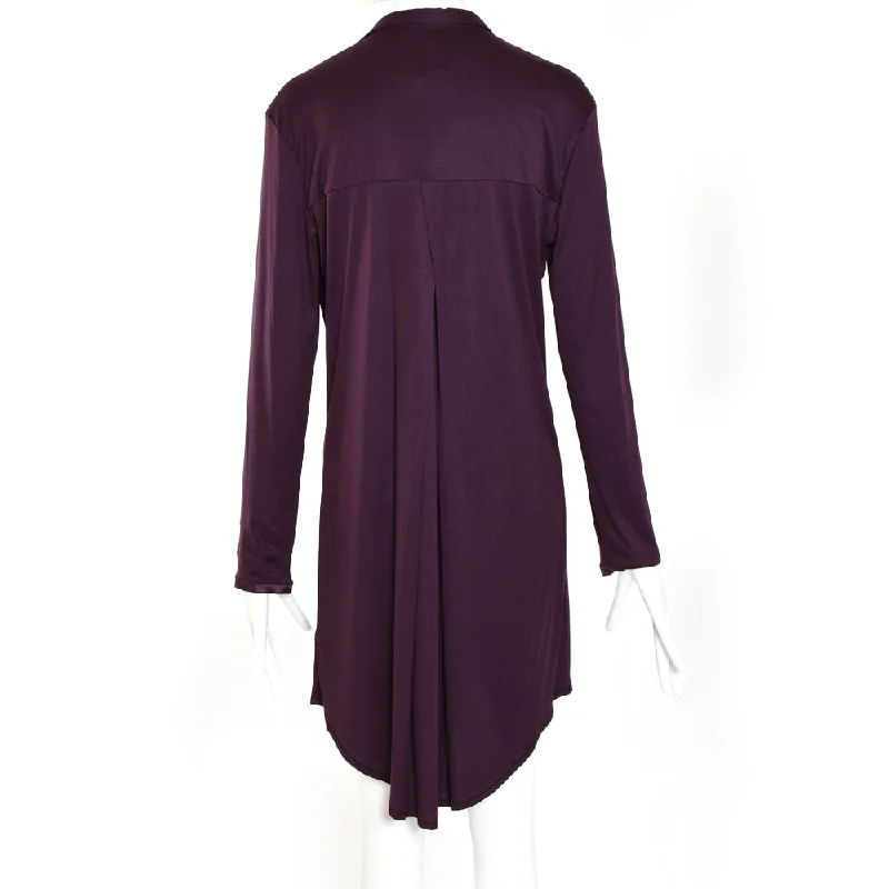 Hanro Grand Central Boyfriend Long Sleeves Nightdress Prune Purple