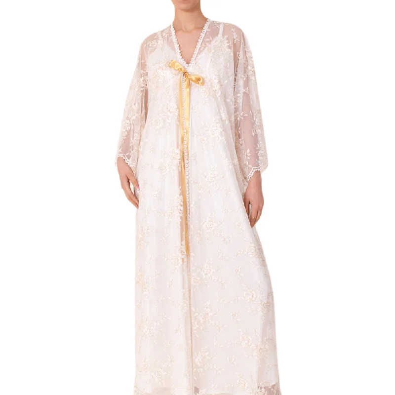 Sally Poppy Night Dress Set Ivory/Gold Size Medium Ivory Gold