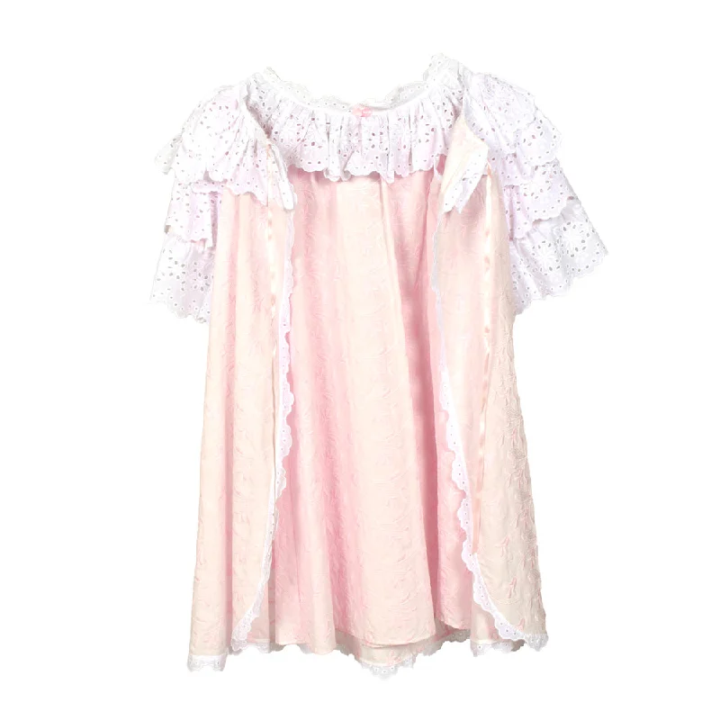 Sally Poppy Night Dress Set Cotton Pink