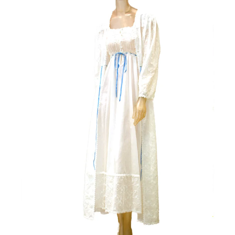 Sally Poppy Nightdress/Robe Set Cotton Ivory/Pinksize Small