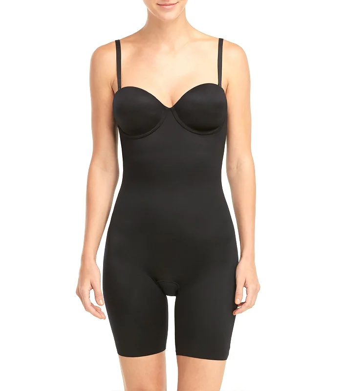 Suit Your Fancy Strapless Cupped Mid-Thigh Bodysuit Black