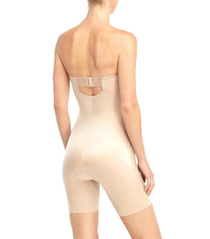 Suit Your Fancy Strapless Cupped Mid-Thigh Bodysuit Champagne Beige