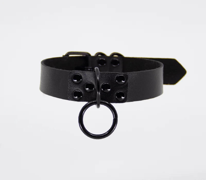 Vegan Bondage Collar with Black Ring