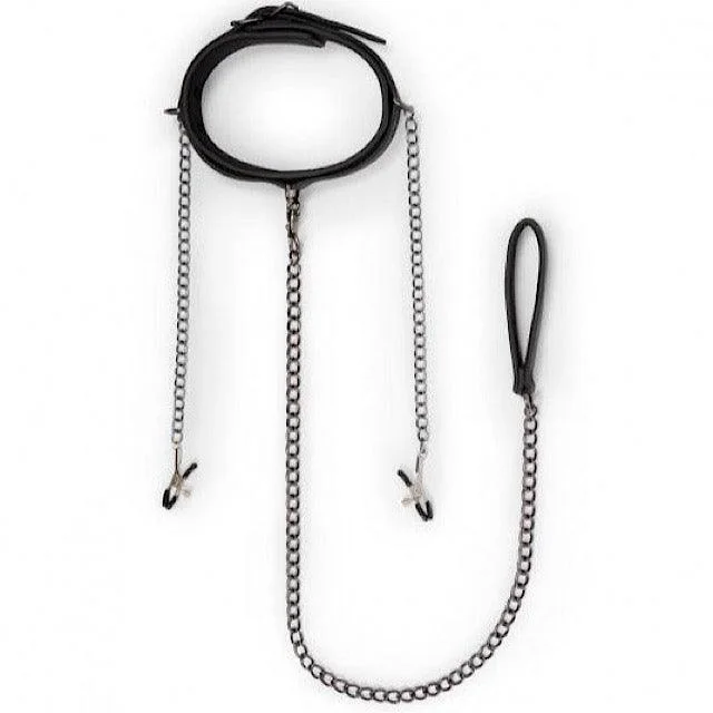 Vegan Collar, Lead & Nipple Clamps Restraint Set