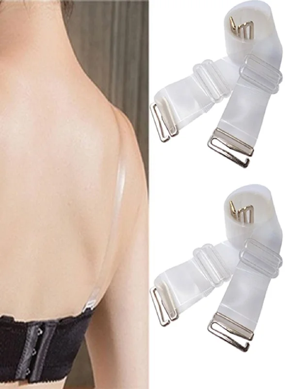 Women Detachable Transparent Bra Straps Plastic Steel Free-Size 2-Pairs