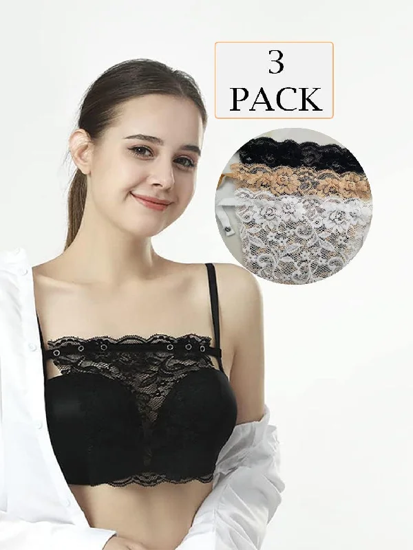 Women Pack of 3 Cotton Floral Lace Bra Cleavage Cover Camisole Clip-on Free-Size