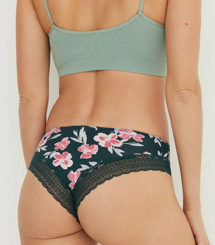 Floral Microfiber and Lace Brazilian Panty Green