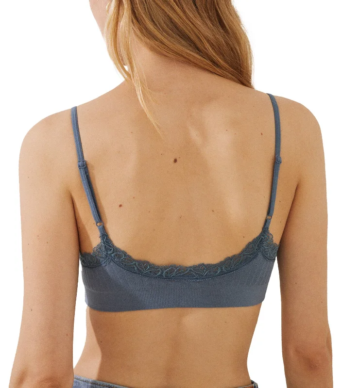 Seamless Cotton Triangle Bra Top Blue